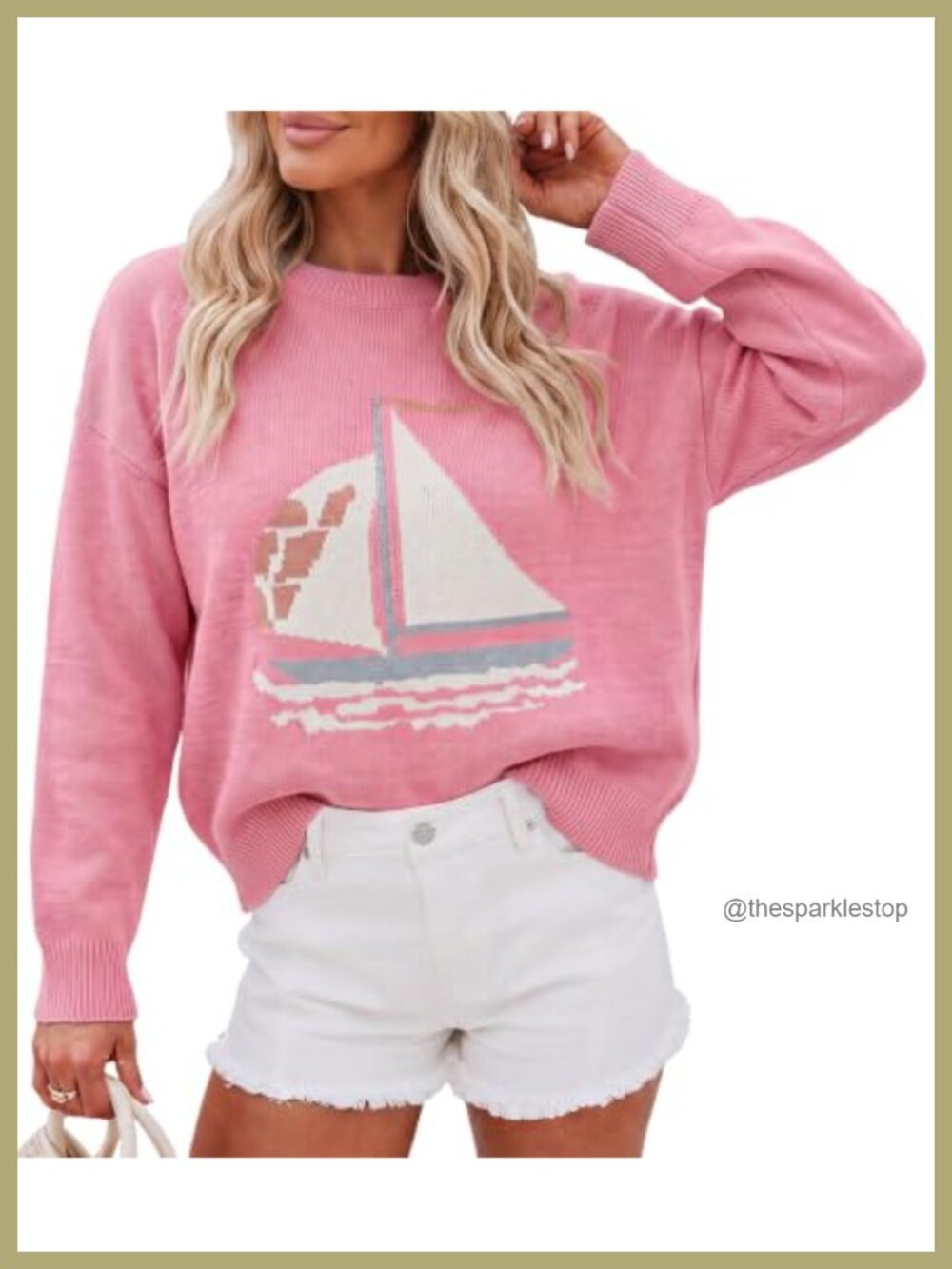 Women's Lightweight Knit Crewneck Pullover Sweater with Graphic Sardine Design